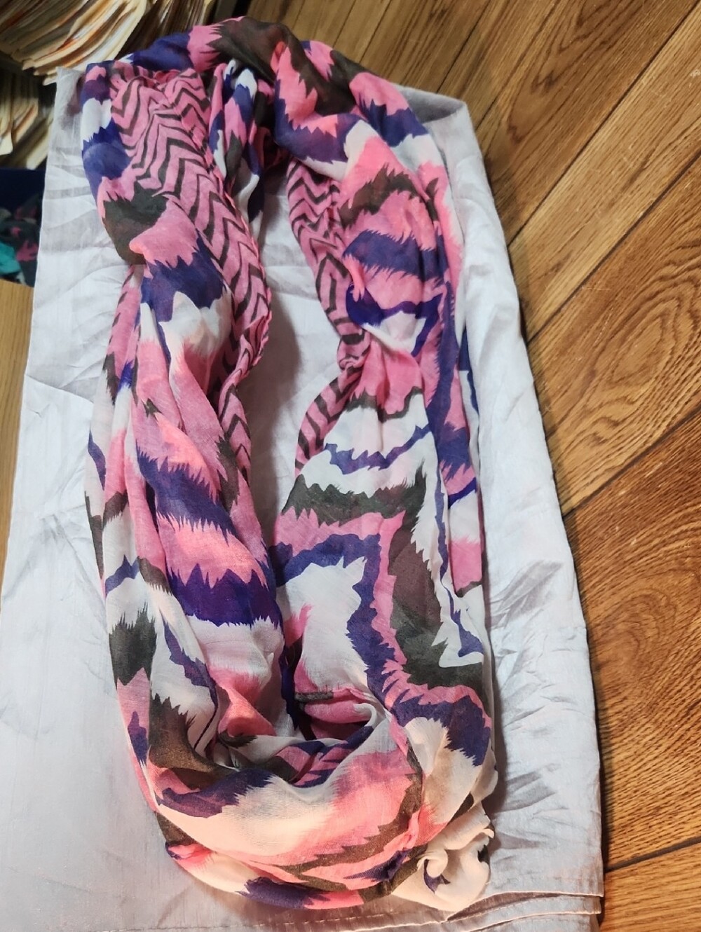 Lightweight Pink & Purple Patterned Infinity Scarf